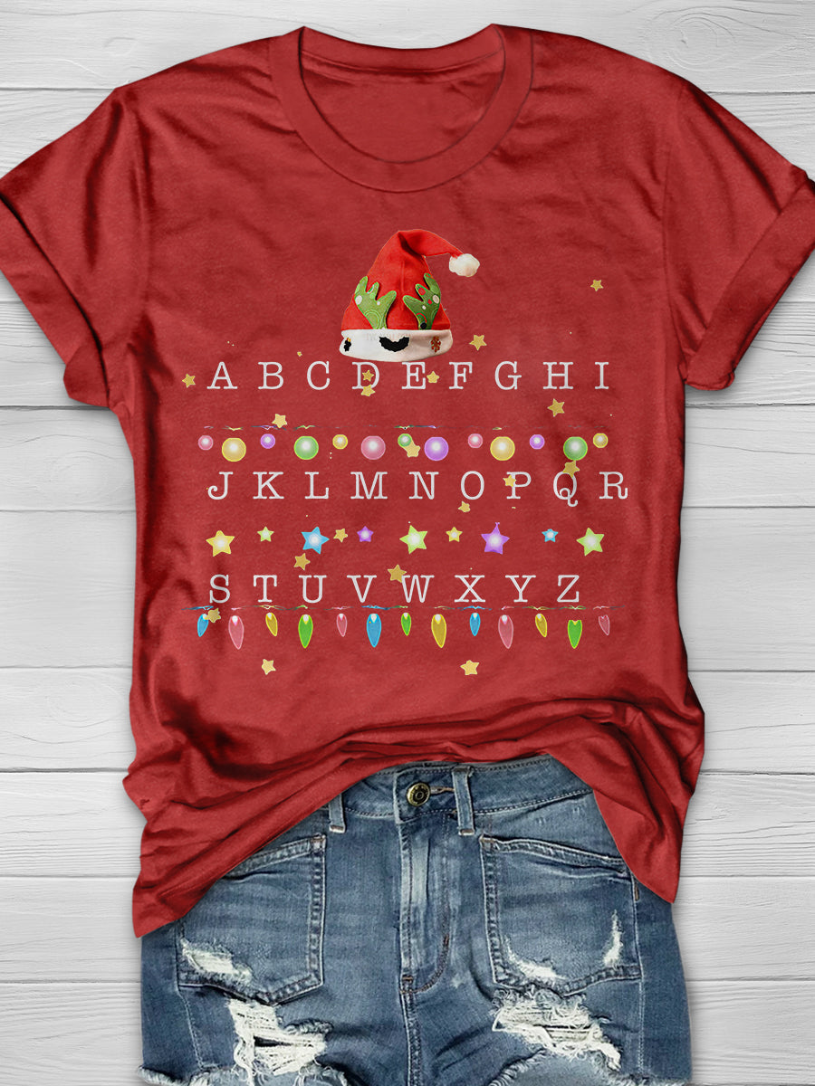 Christmas Alphabet Shirt For Teachers Print Graphic T-shirts