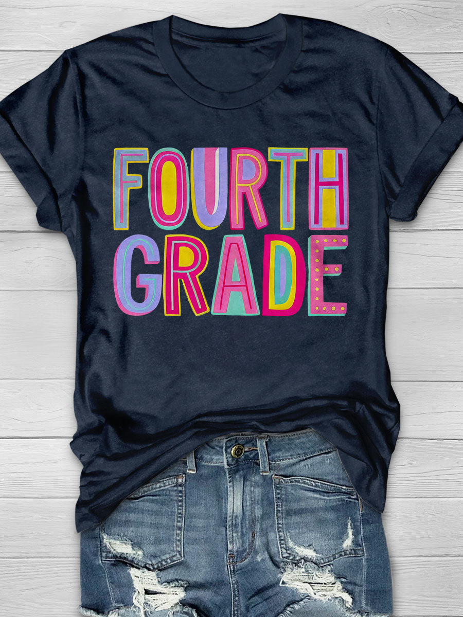 Fourth Grade Rainbow Print Short Sleeve T-shirt