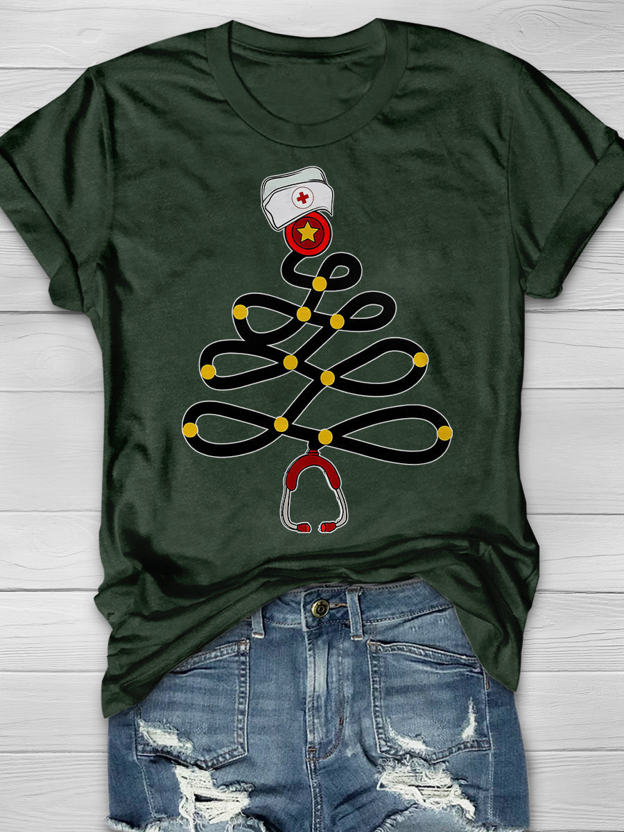 Christmas Nurse Print Short Sleeve T-shirt
