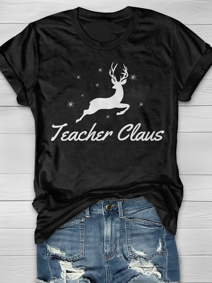 Teacher Claus Christmas Print Graphic T-shirts