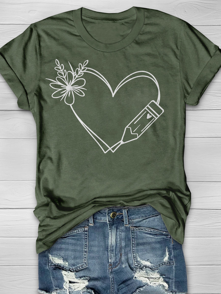 Teacher Heart Print Graphic T-shirts