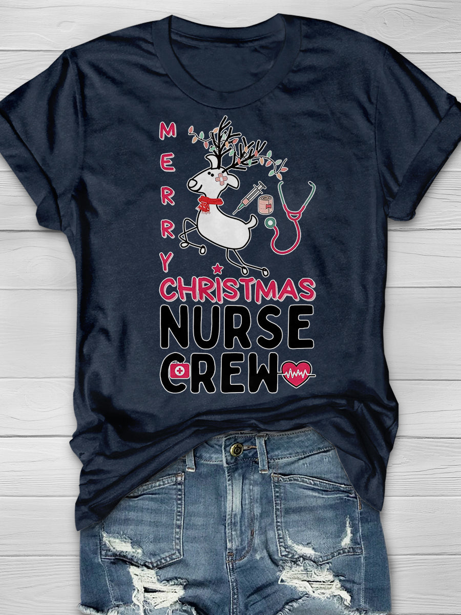 Christmas Nurse Crew Print Short Sleeve T-shirt