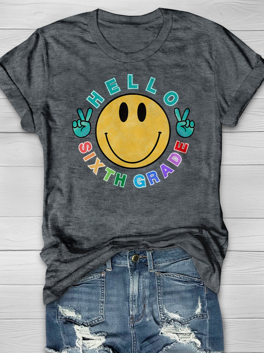 Hello Sixth Grade Print Graphic T-shirts