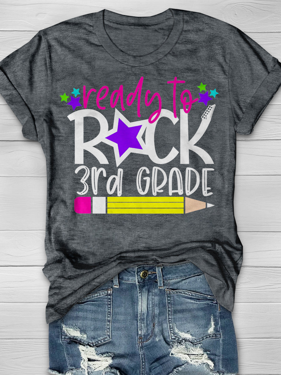 Ready To Rock 3rd Grade Teacher Print Graphic T-shirts
