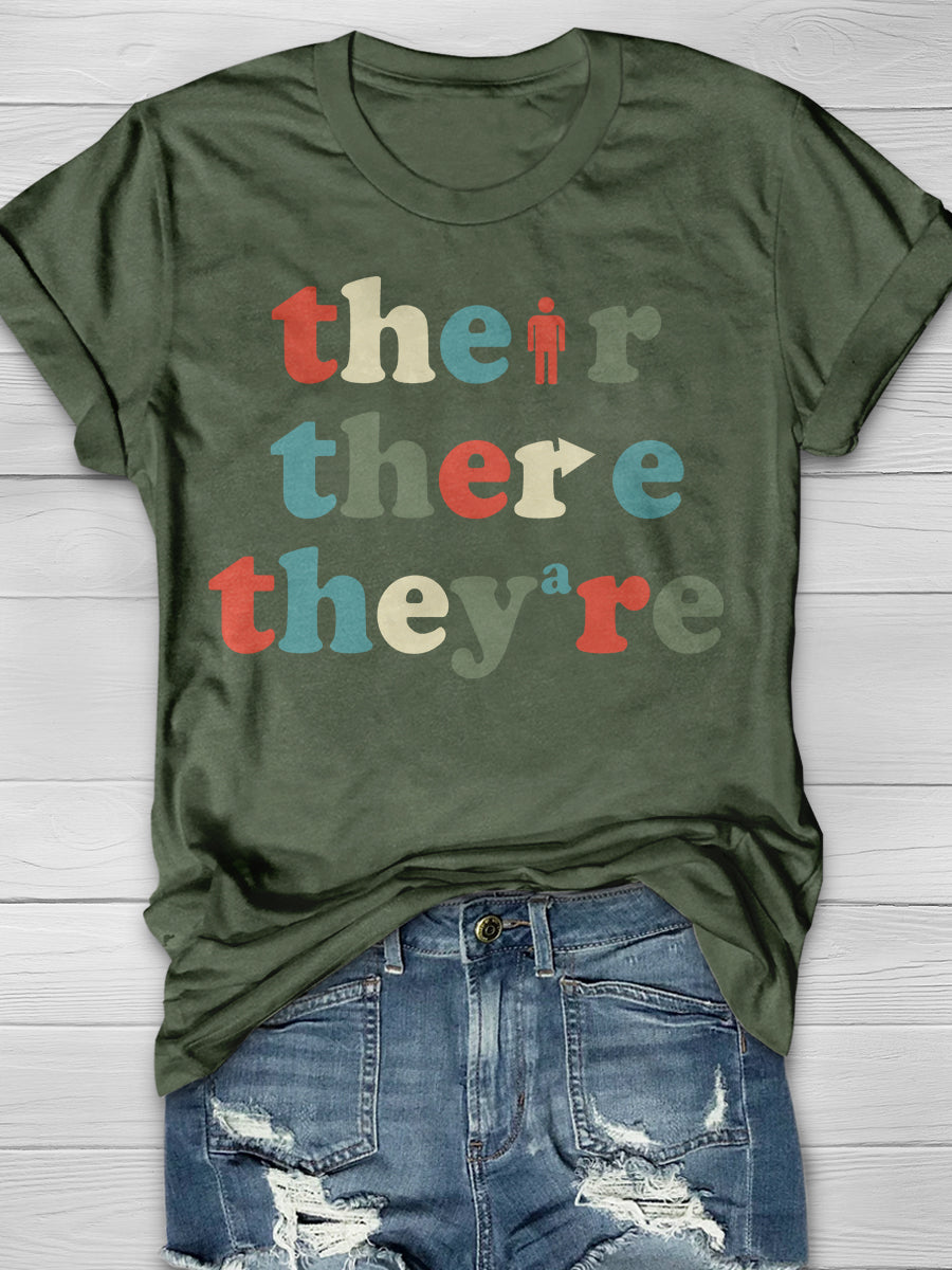 Their There They’re Grammar Print Graphic T-shirts