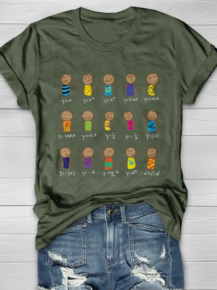 Cute Algebra Dance Math Equation Figures Art Print Short Sleeve T-shirt