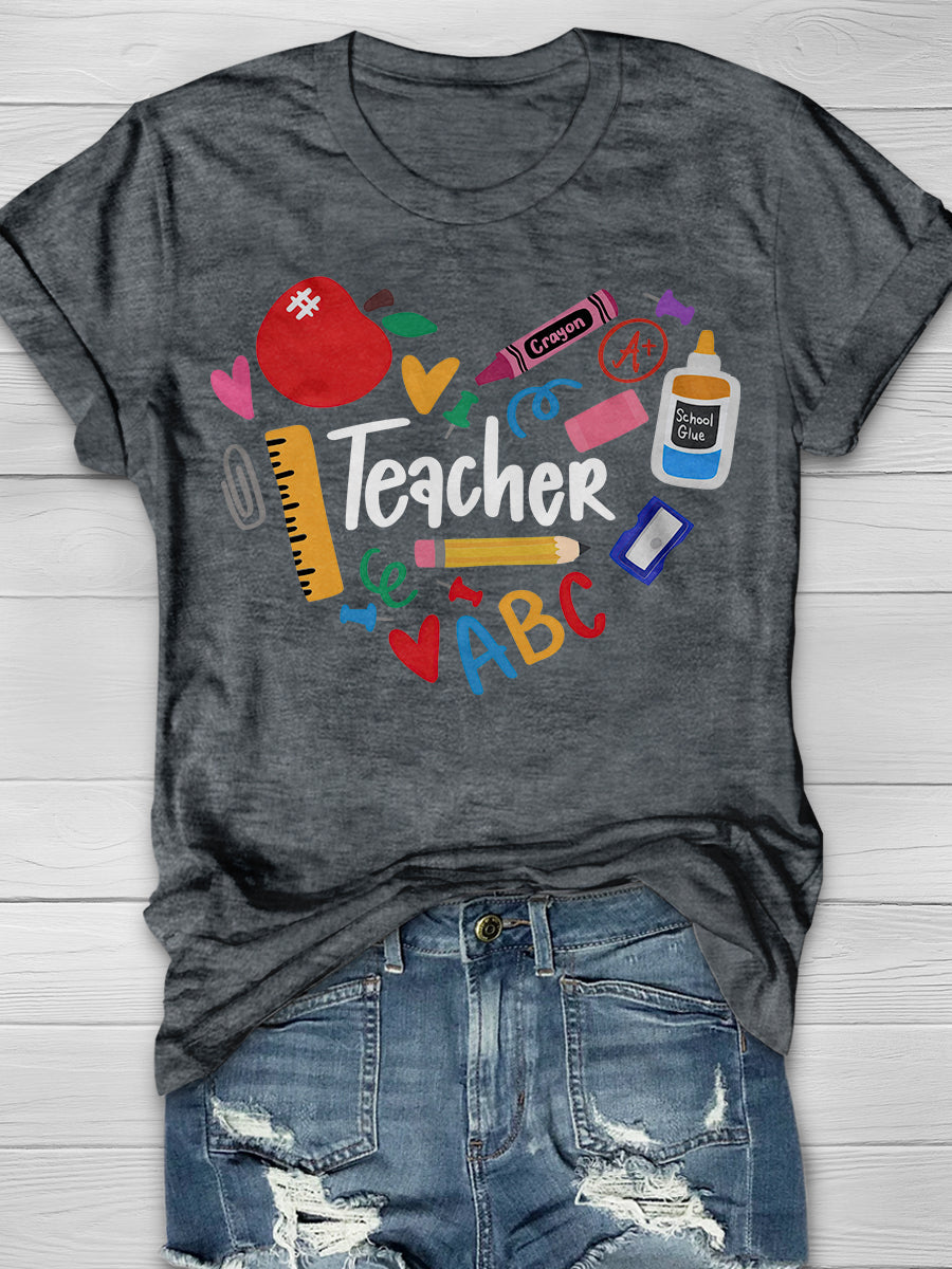 Teacher Heart Print Graphic T-shirts