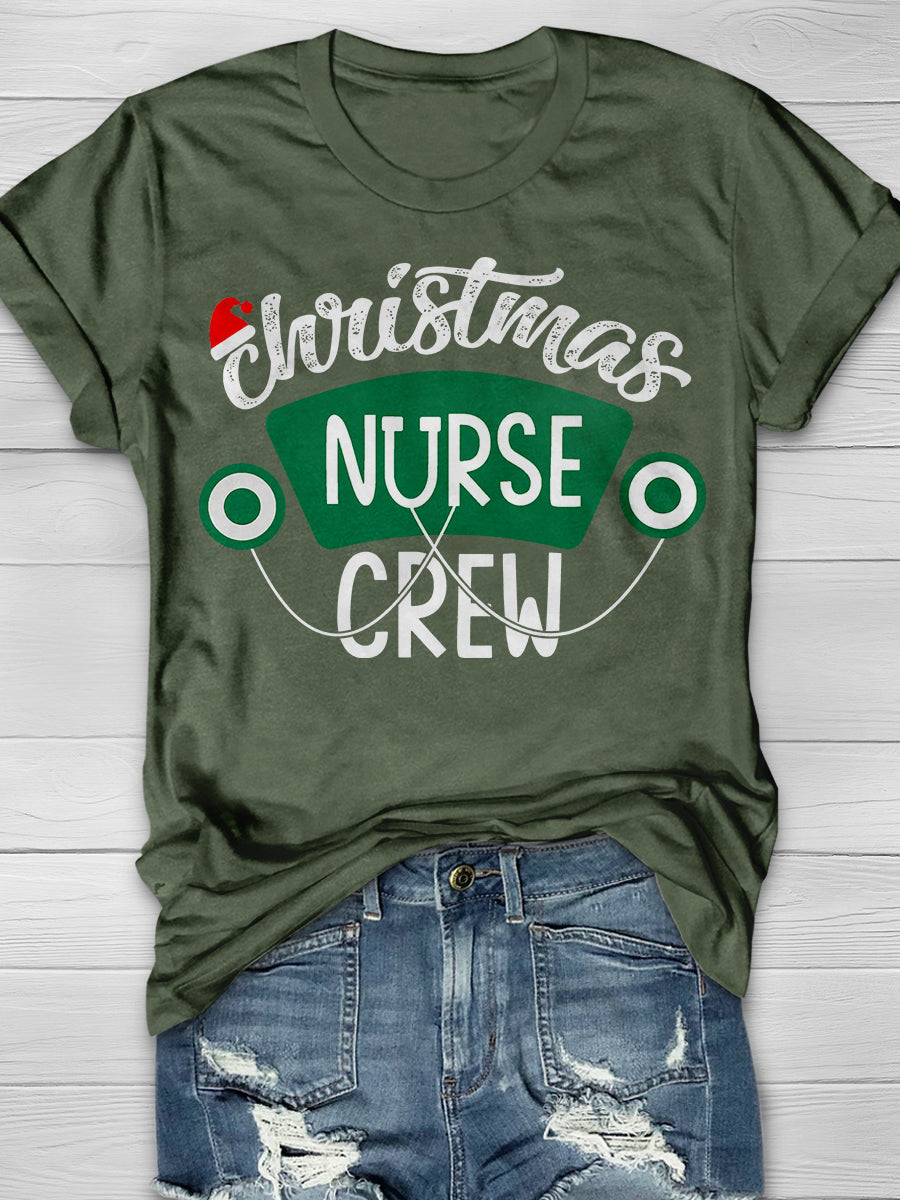 Christmas Nurse Crew Print Short Sleeve T-shirt