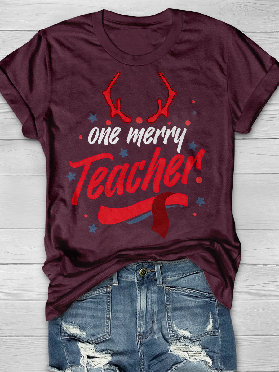 One Merry Teacher Print Graphic T-shirts