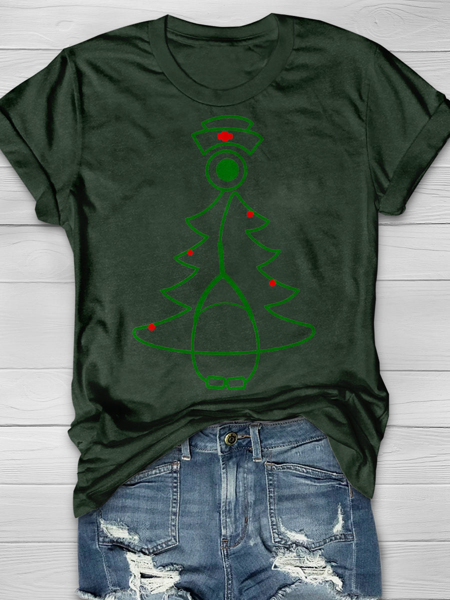 Christmas Stethoscope Tree Print Short Sleeve T-shirt
