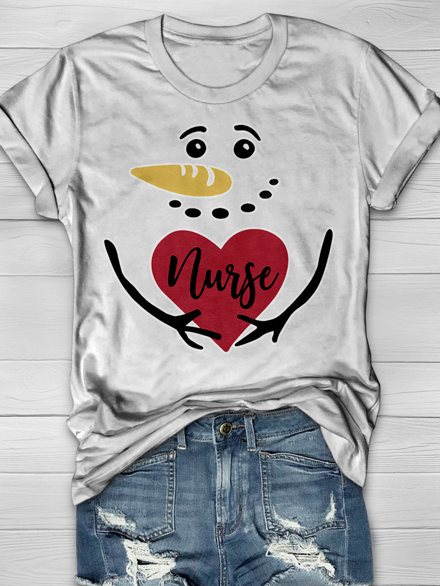 Christmas Nurse Print Short Sleeve T-shirt