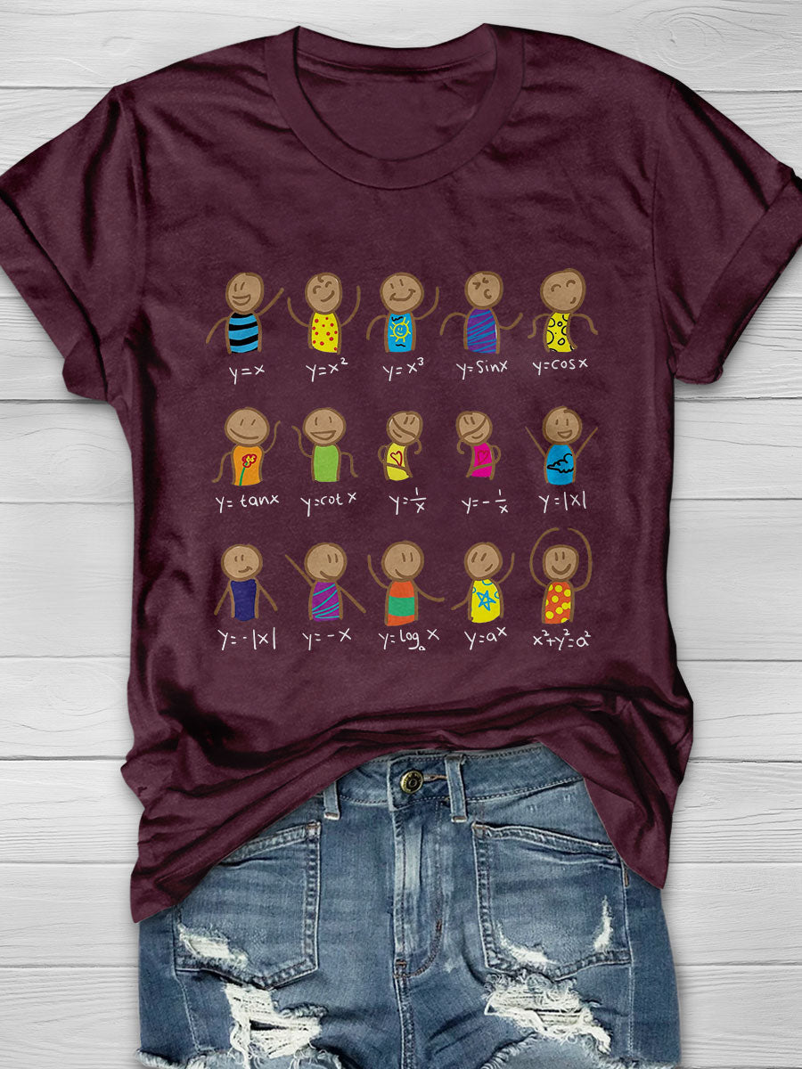 Cute Algebra Dance Math Equation Figures Art Print Short Sleeve T-shirt