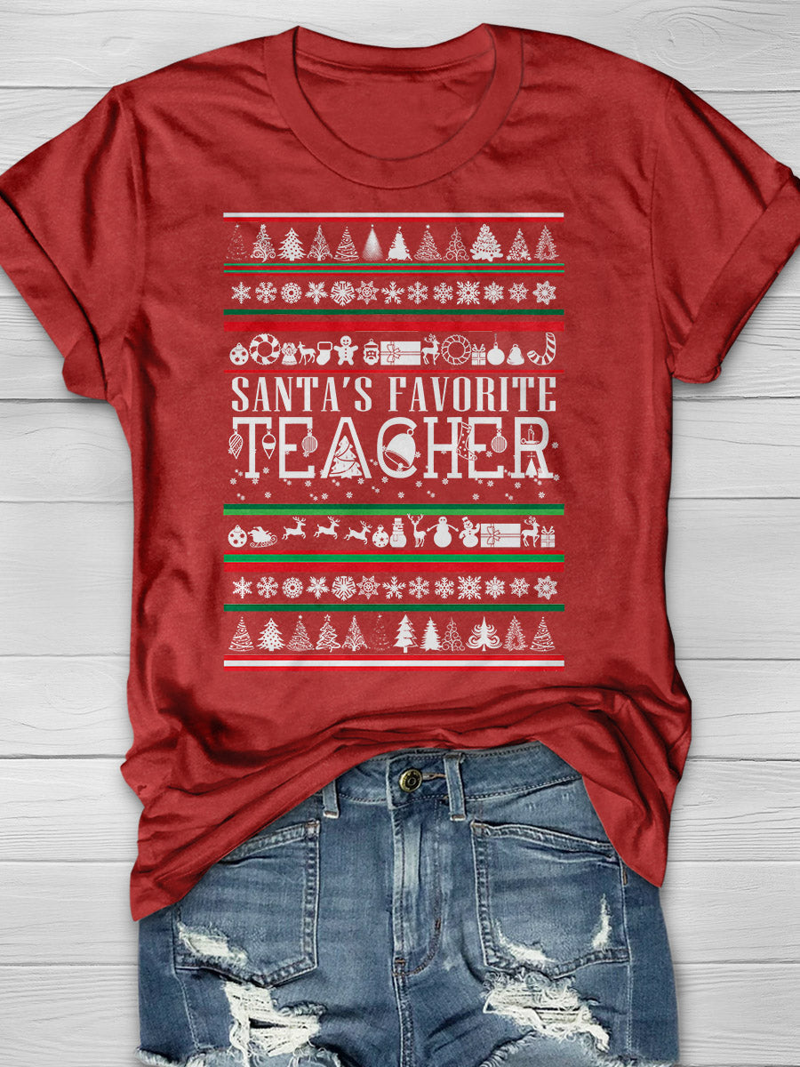 Santa's Favorite Teacher Print Graphic T-shirts