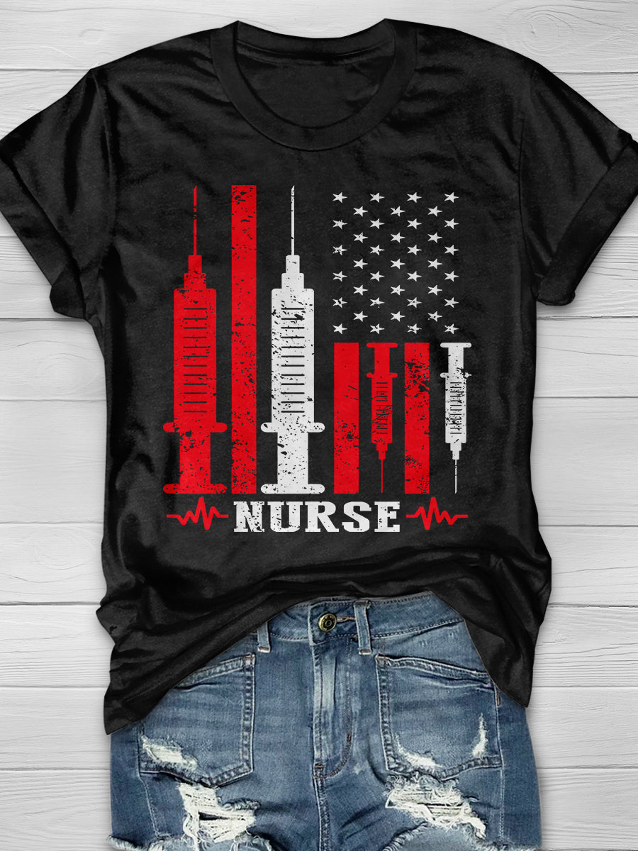 American Flag Nurse Print Short Sleeve T-shirt