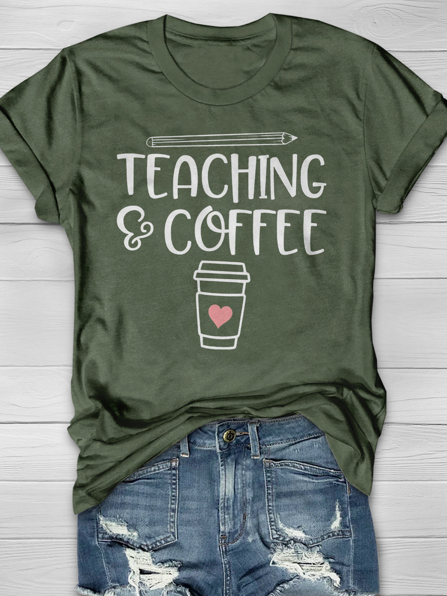 Funny Coffee And Teaching Print Graphic T-shirts