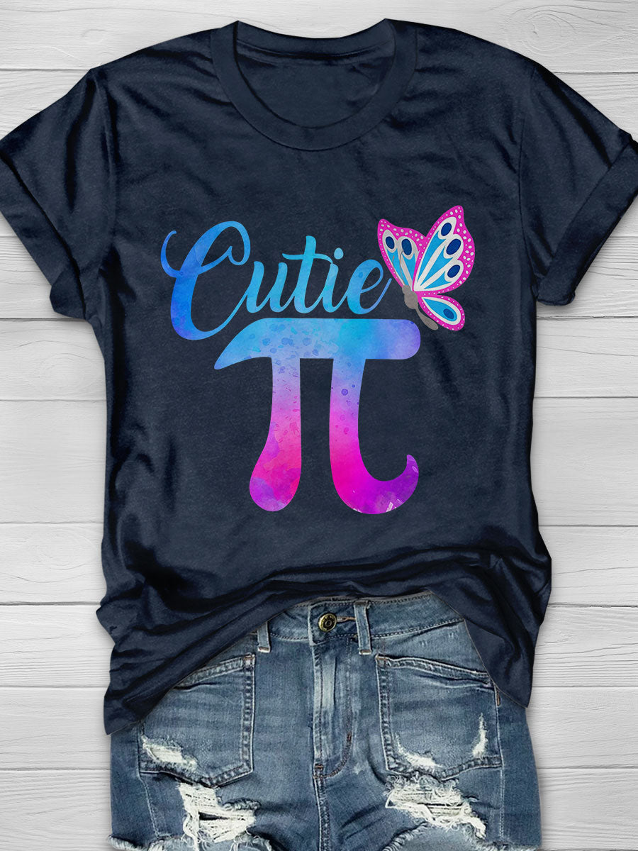Cute Funny Cutie Pi Math Pie Butterfly Math Print Short Sleeve T-shirt