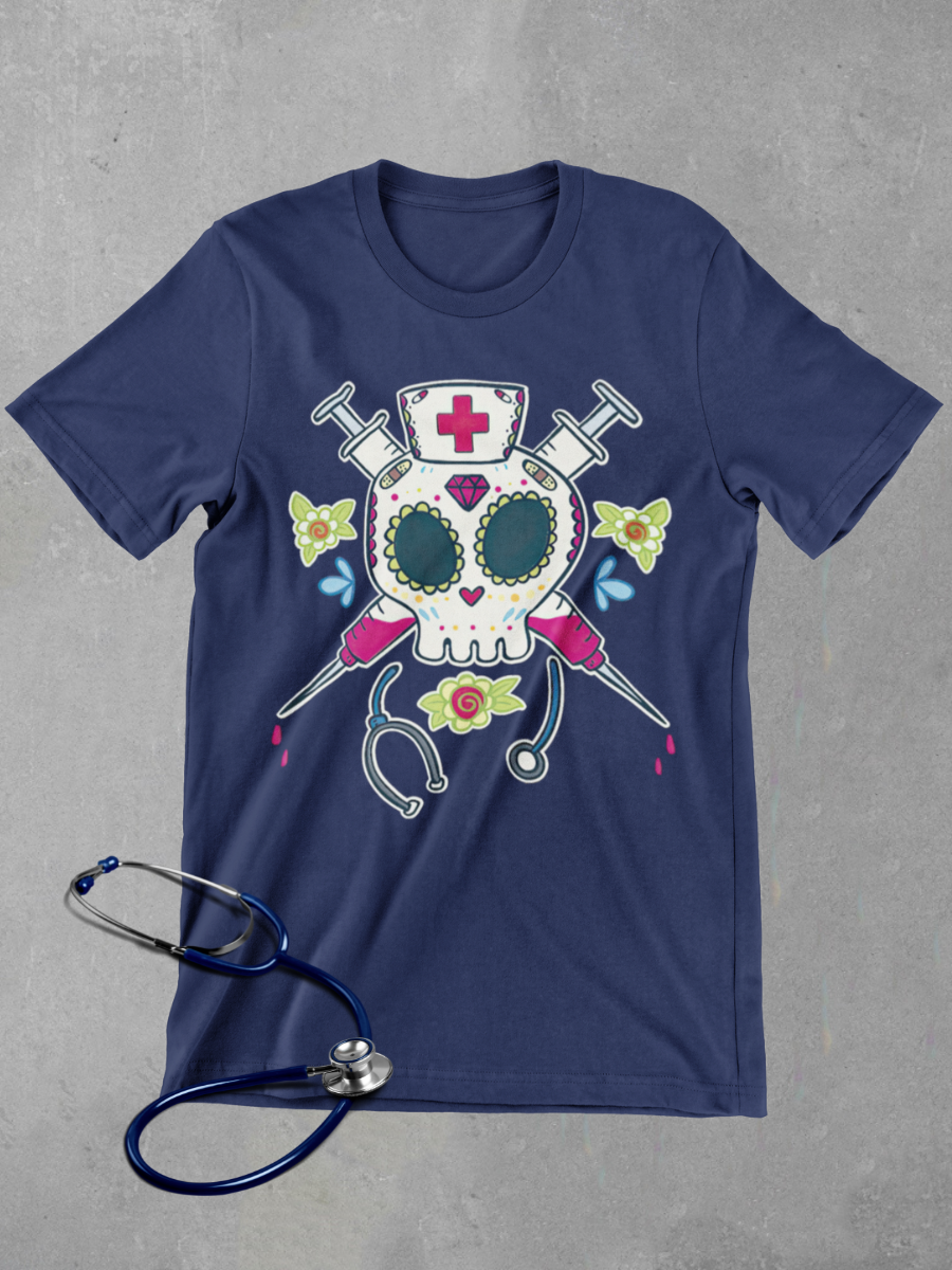 Skeleton Pirate Nurse Graphic T-shirt