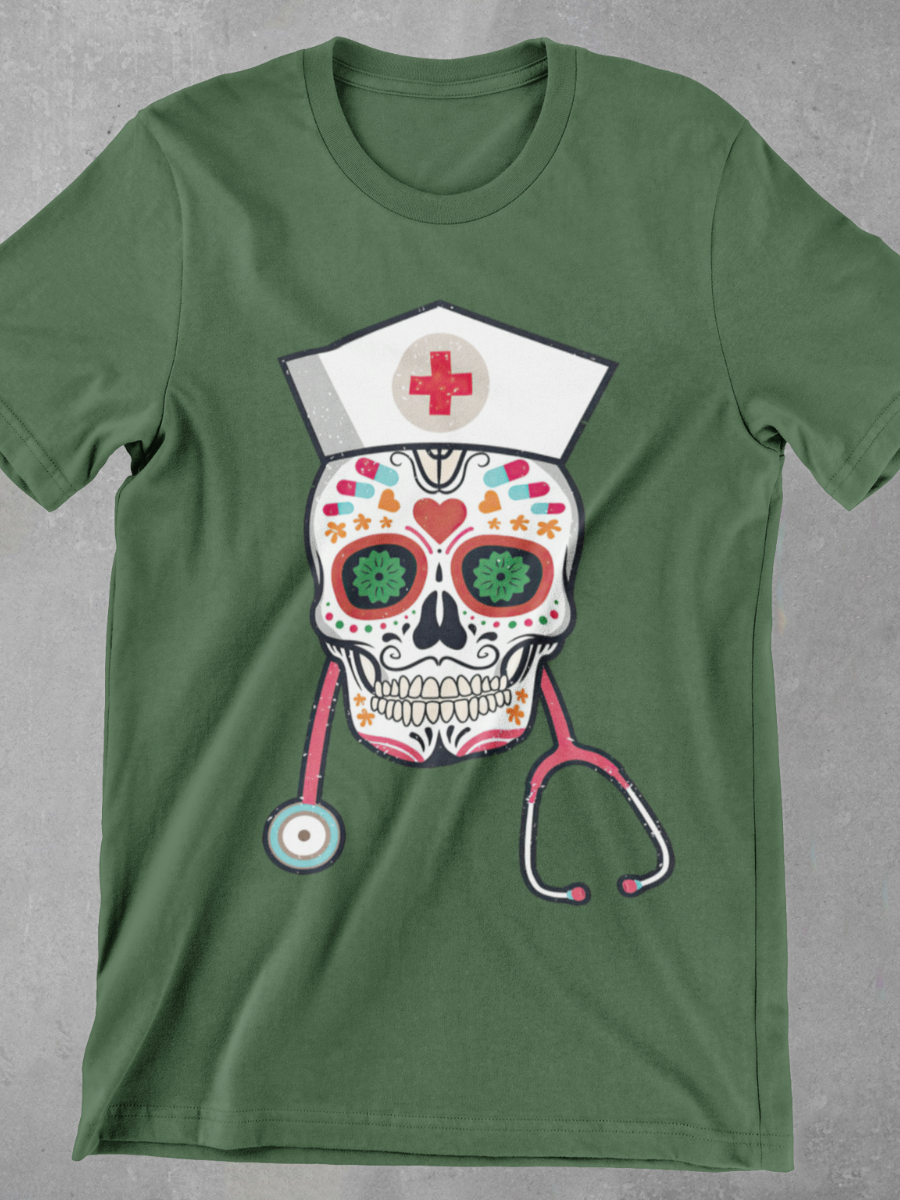 Painted Skeleton Nurse Graphic T-shirt