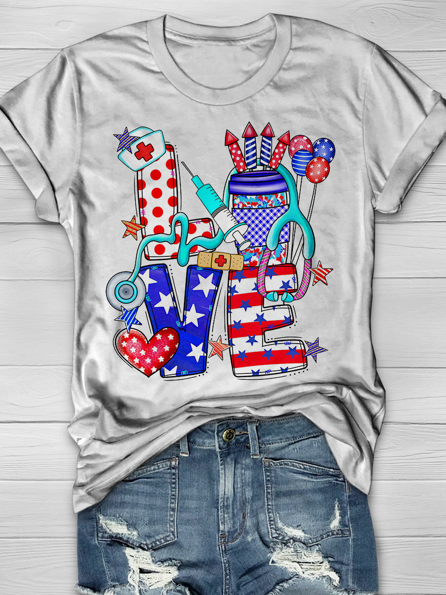 4th July Nurse Print Short Sleeve T-shirt