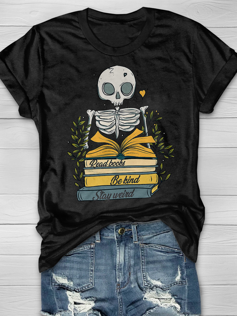 Read Books Be Kind Stay Weird Print Graphic T-shirts