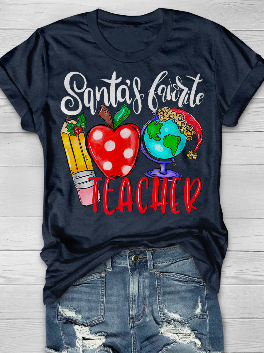 Santa's Favorite Teacher Print Graphic T-shirts