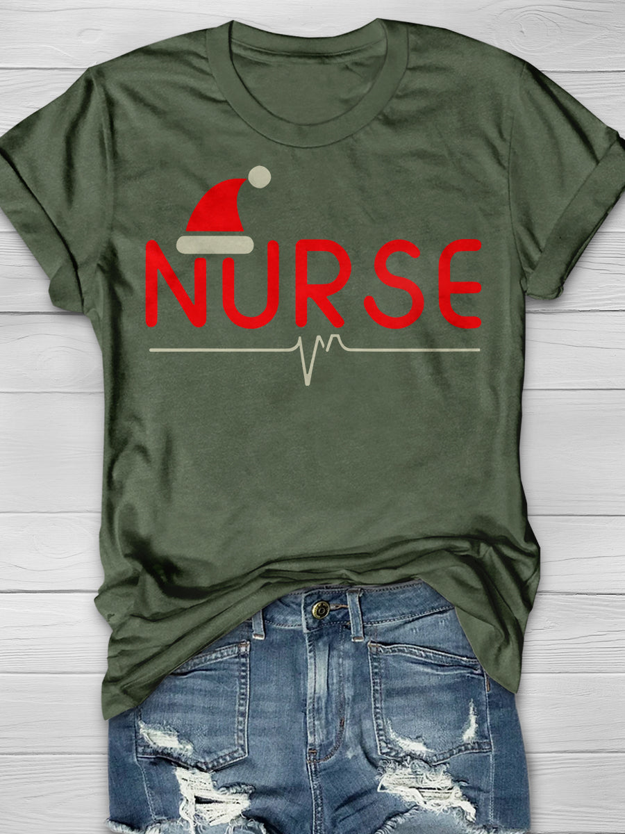 Christmas Nurse Print Short Sleeve T-shirt