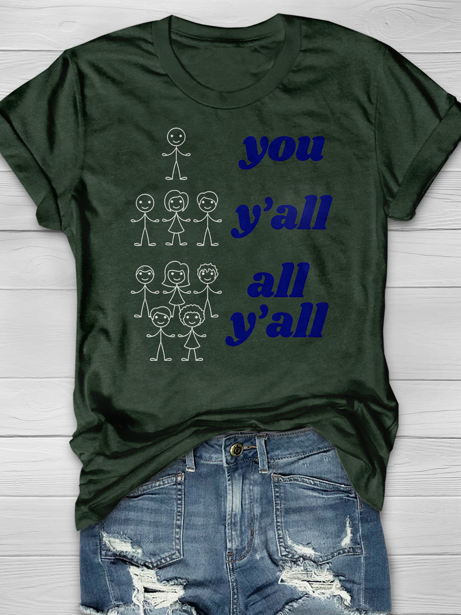 Funny Y'All Grammar Print Graphic T-shirts