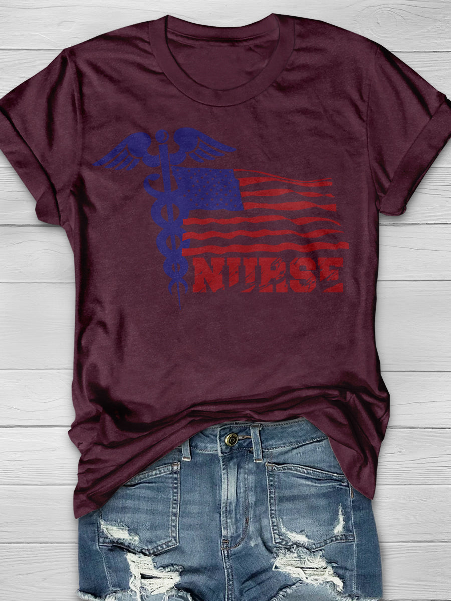American Flag RN Nurse Print Short Sleeve T-shirt