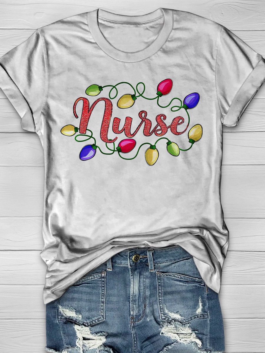 Christmas Nurse Print Short Sleeve T-shirt
