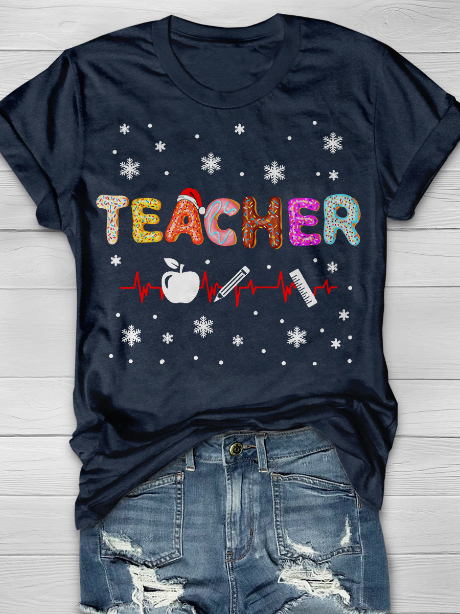 Doughnut Christmas Teacher Print Graphic T-shirts