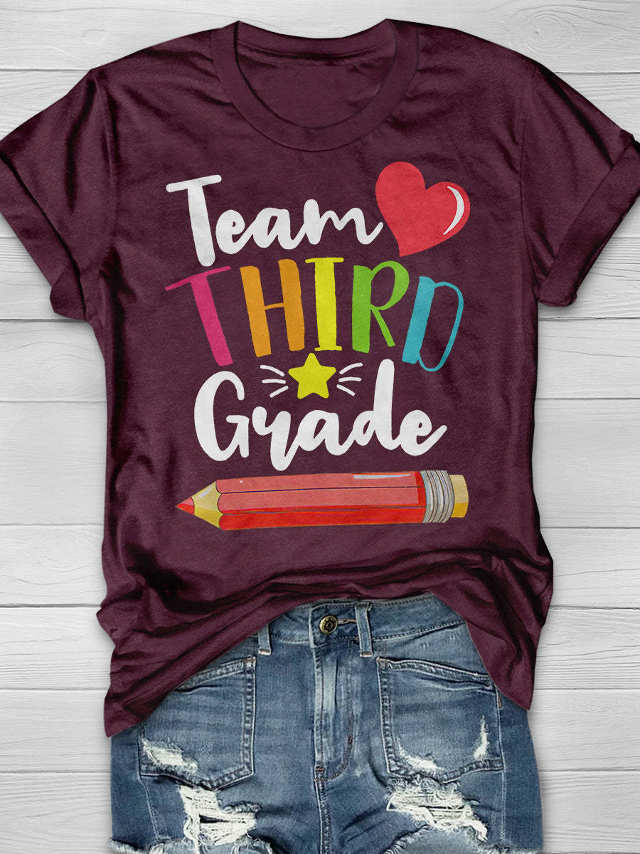 Team Third Grade Print Graphic T-shirts