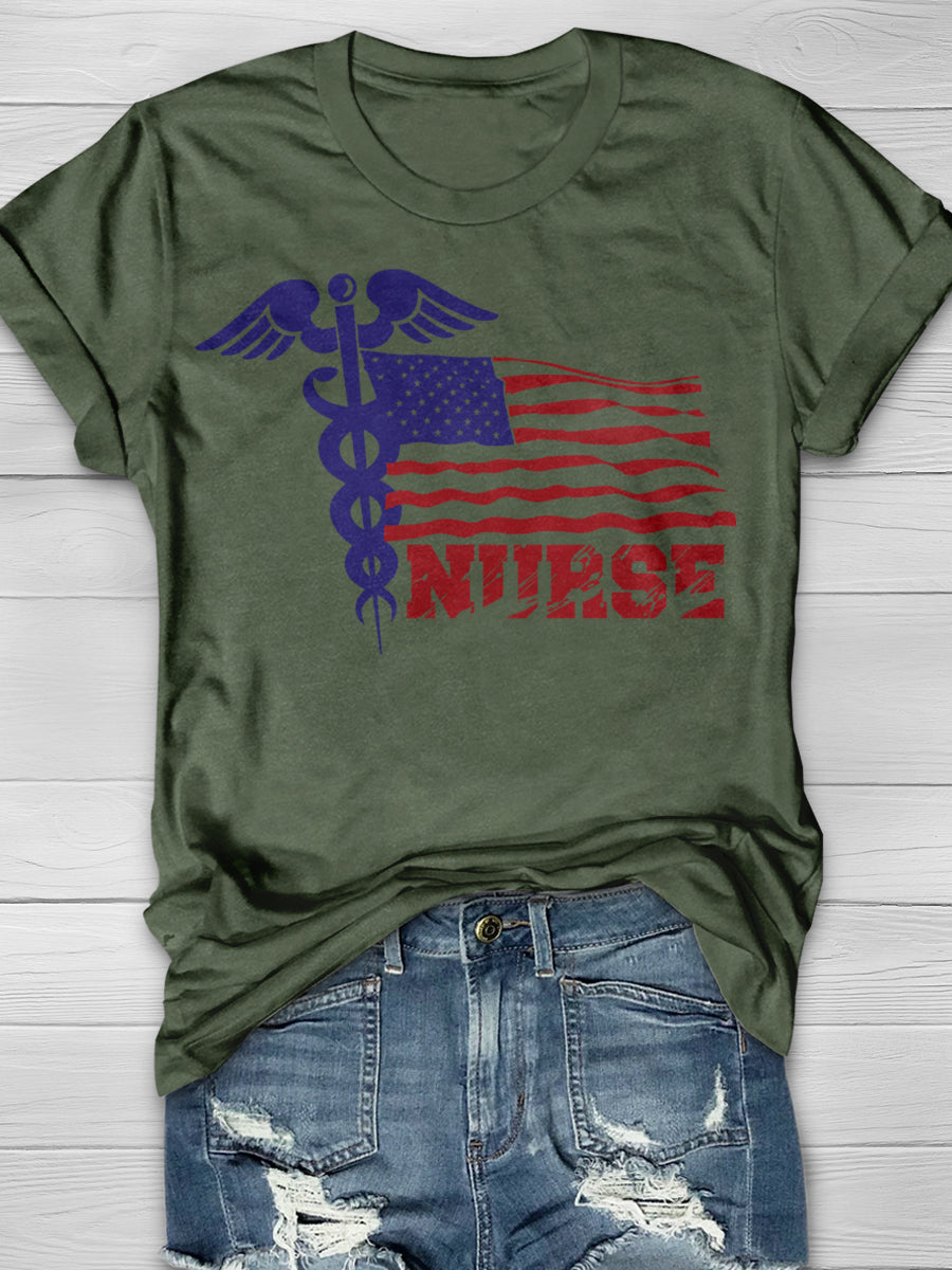 American Flag RN Nurse Print Short Sleeve T-shirt