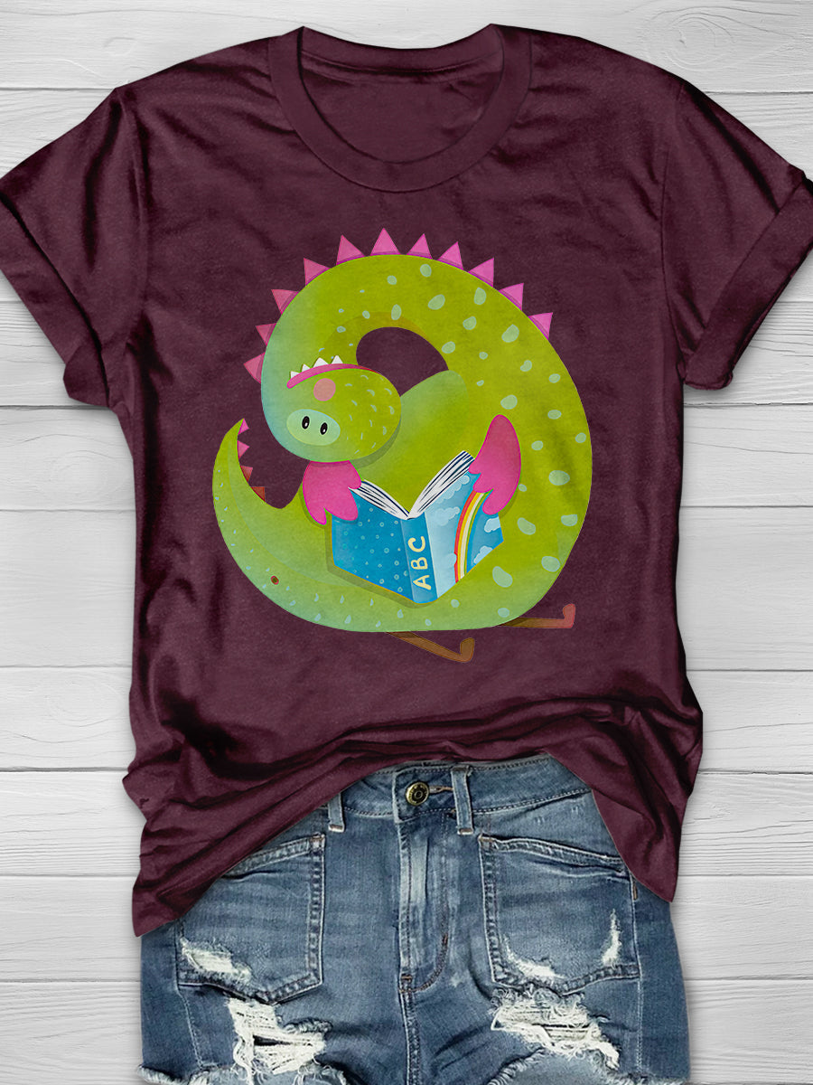 Baby Dragon Reading Book Print Graphic T-shirts