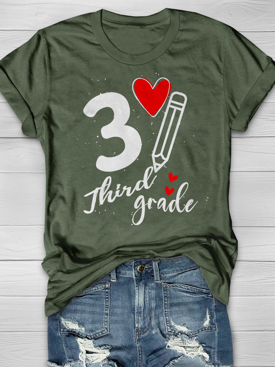 3 Third Grade Print Graphic T-shirts