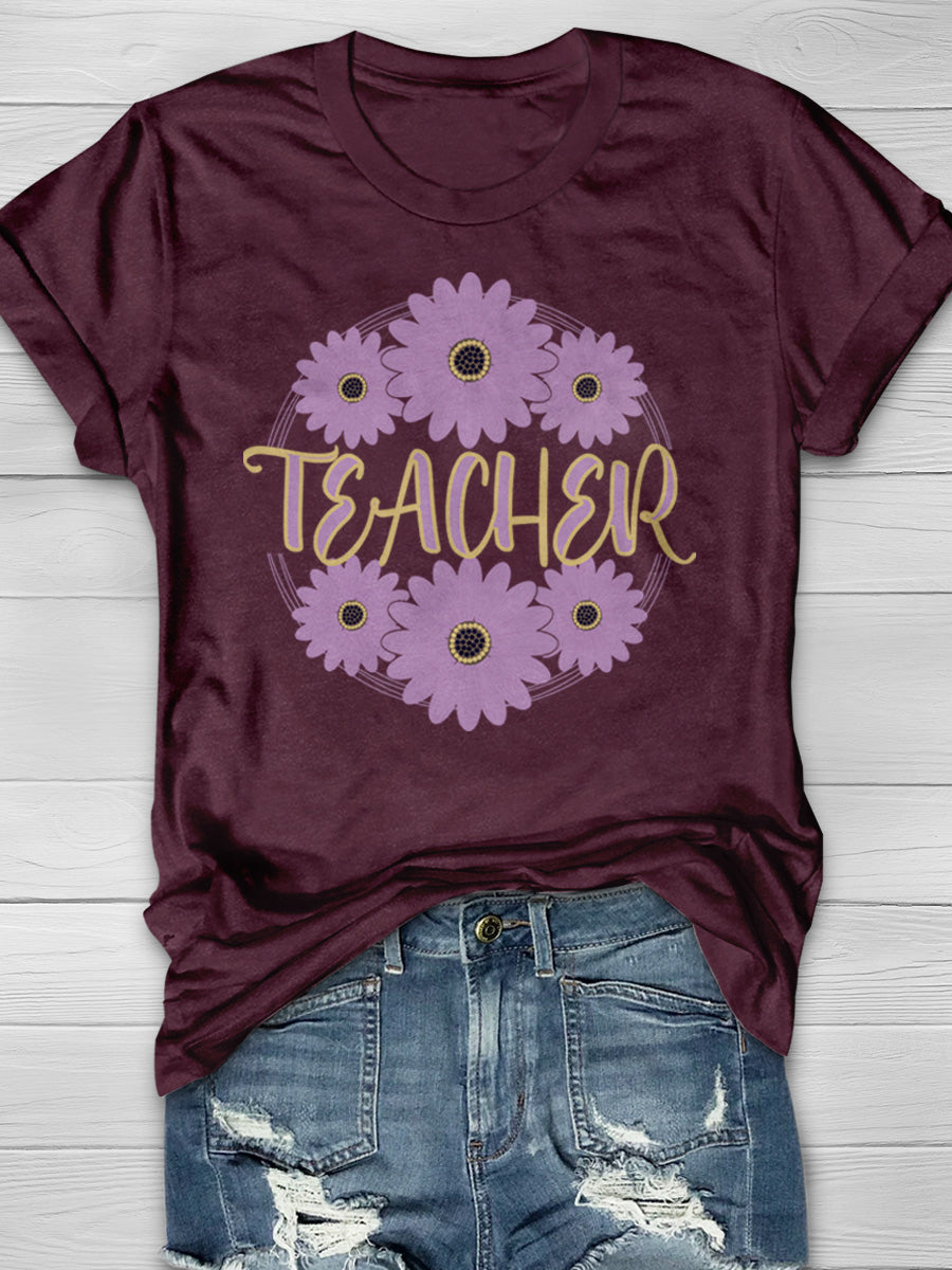 Teacher Flower Print Graphic T-shirts