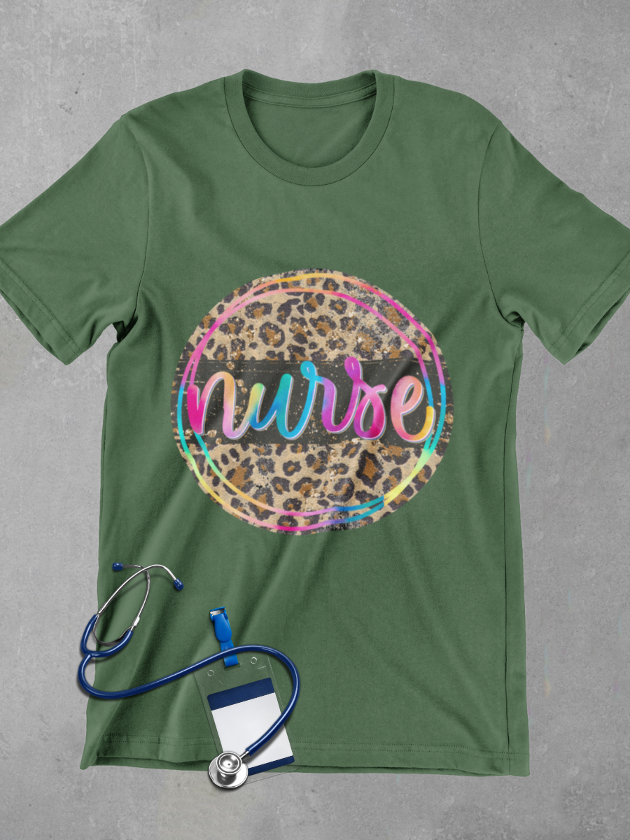 Leopard Pattern Nurse Graphic T-shirt
