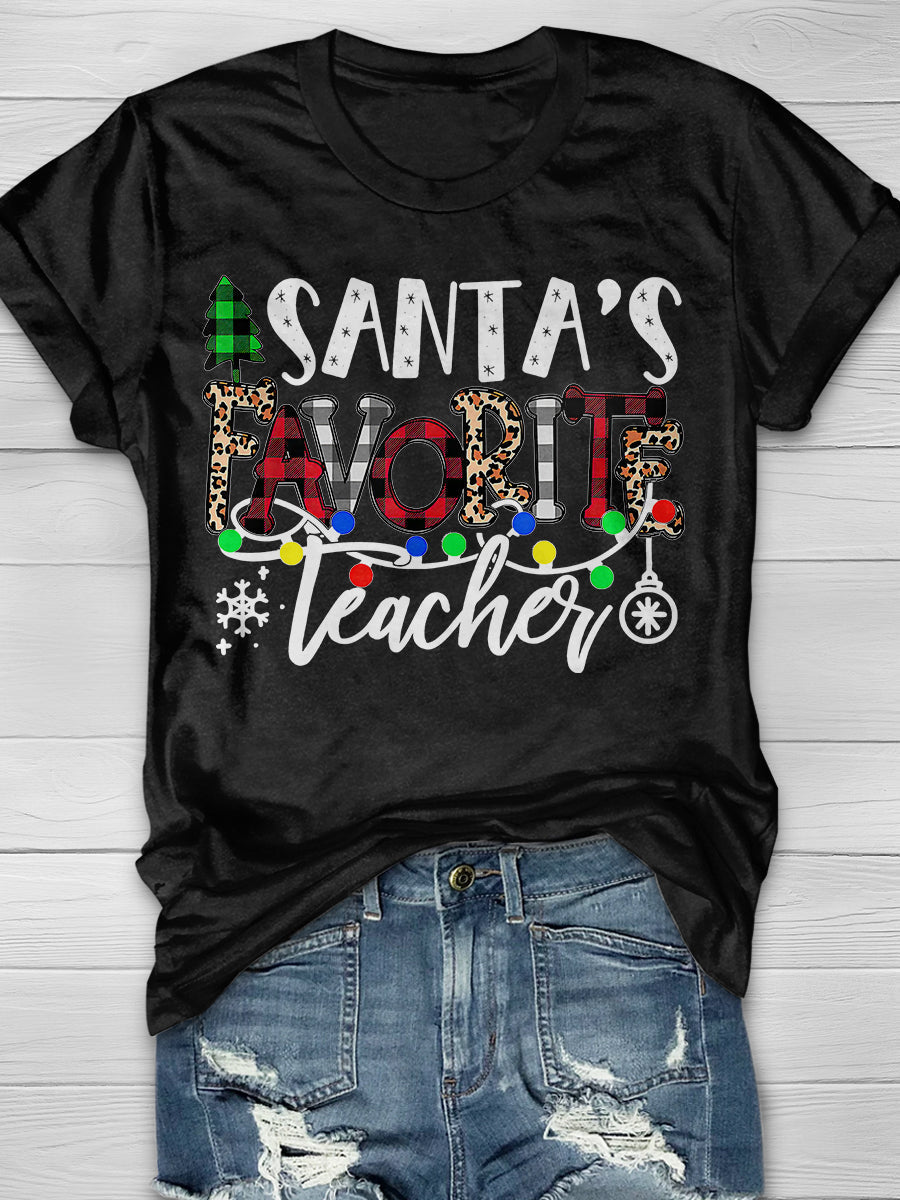 Santa's Favorite Teacher  Print Graphic T-shirts