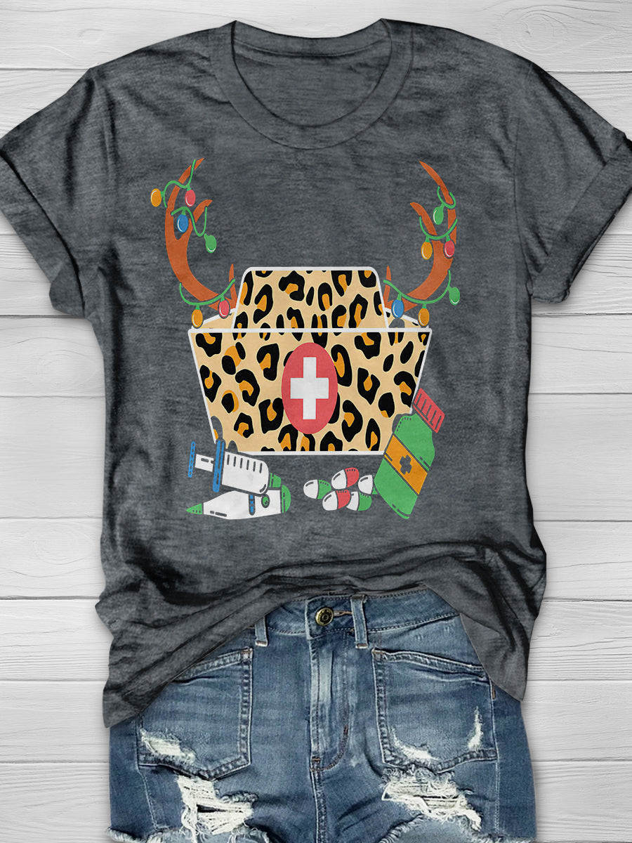 Christmas Nurse Print Short Sleeve T-shirt