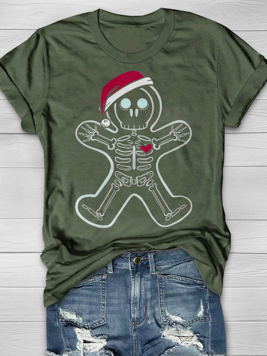 Christmas Gingerbread Skeleton Man Print Short Sleeve T-shirt
