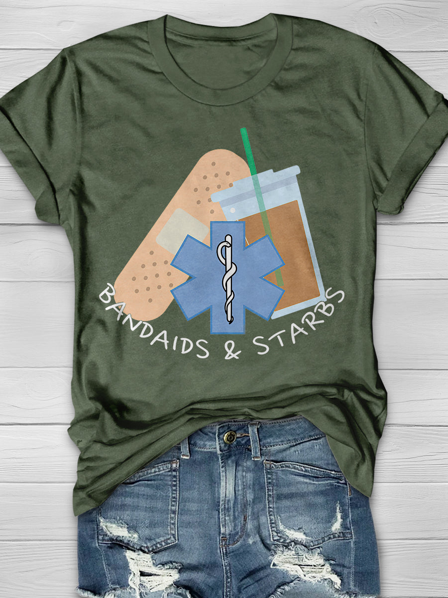 Bandaids & Starbs Print Short Sleeve T-shirt