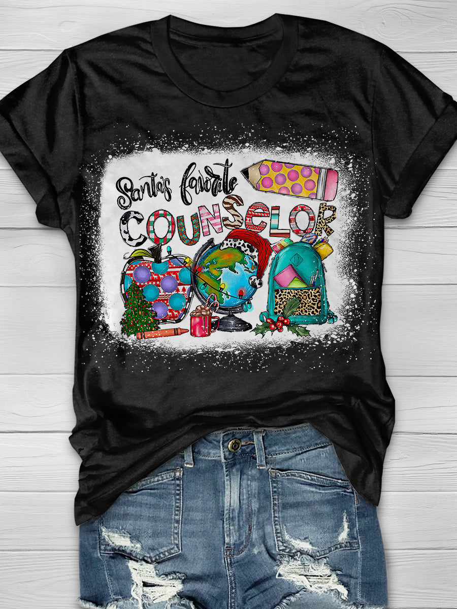 Santa's  Favorite Counselor Print Graphic T-shirts