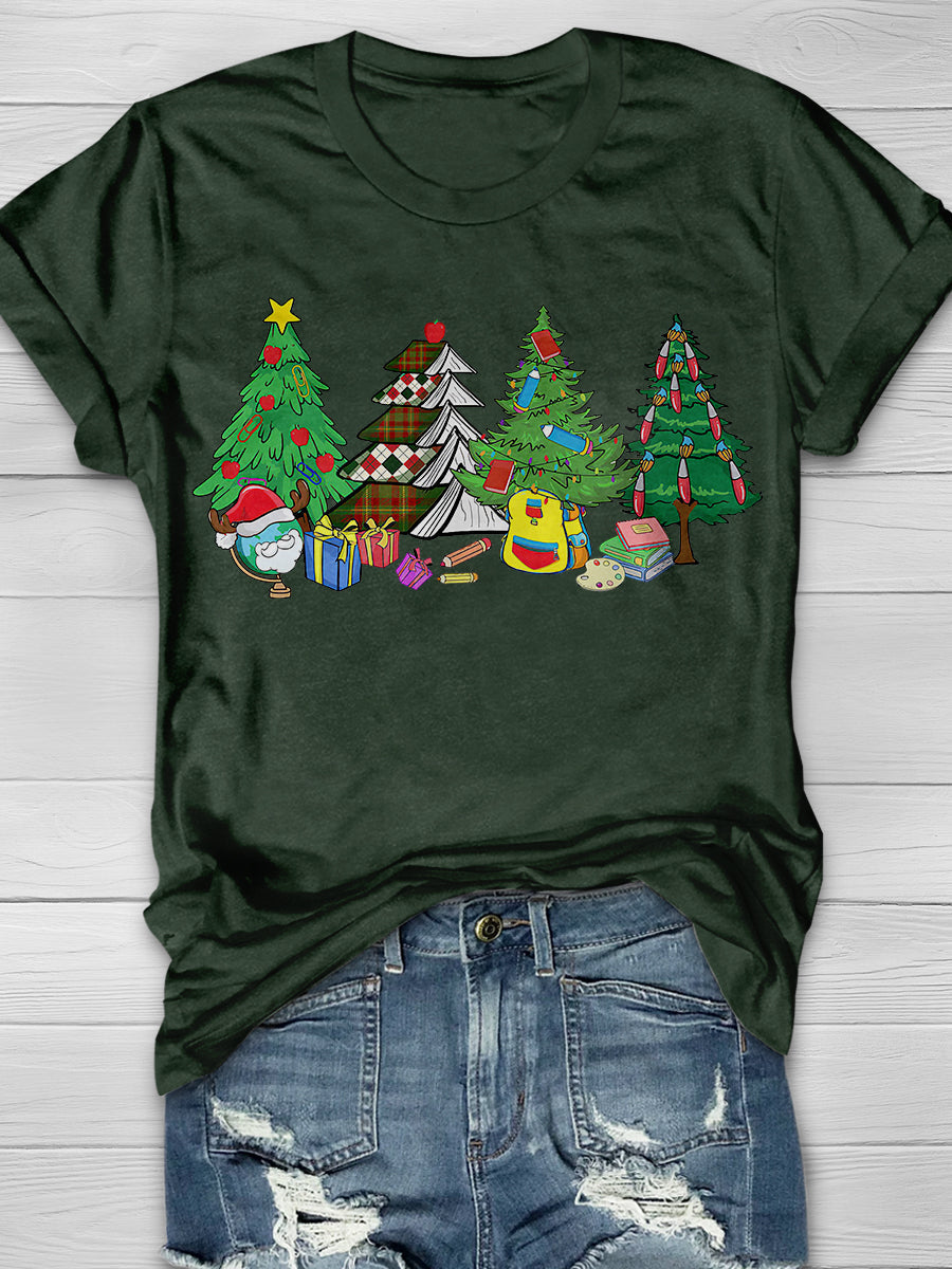 Christmas Tree Merry Teacher Print Graphic T-shirts