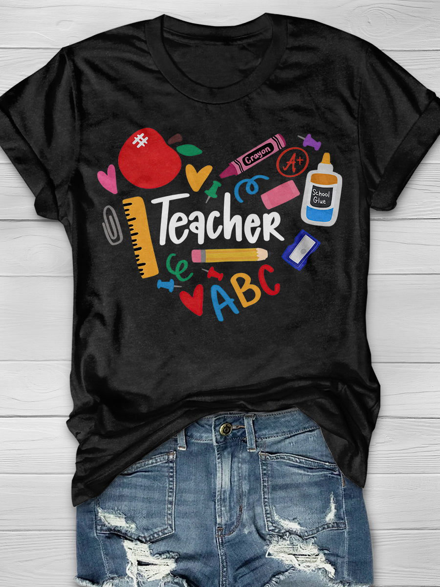 Teacher Heart Print Graphic T-shirts