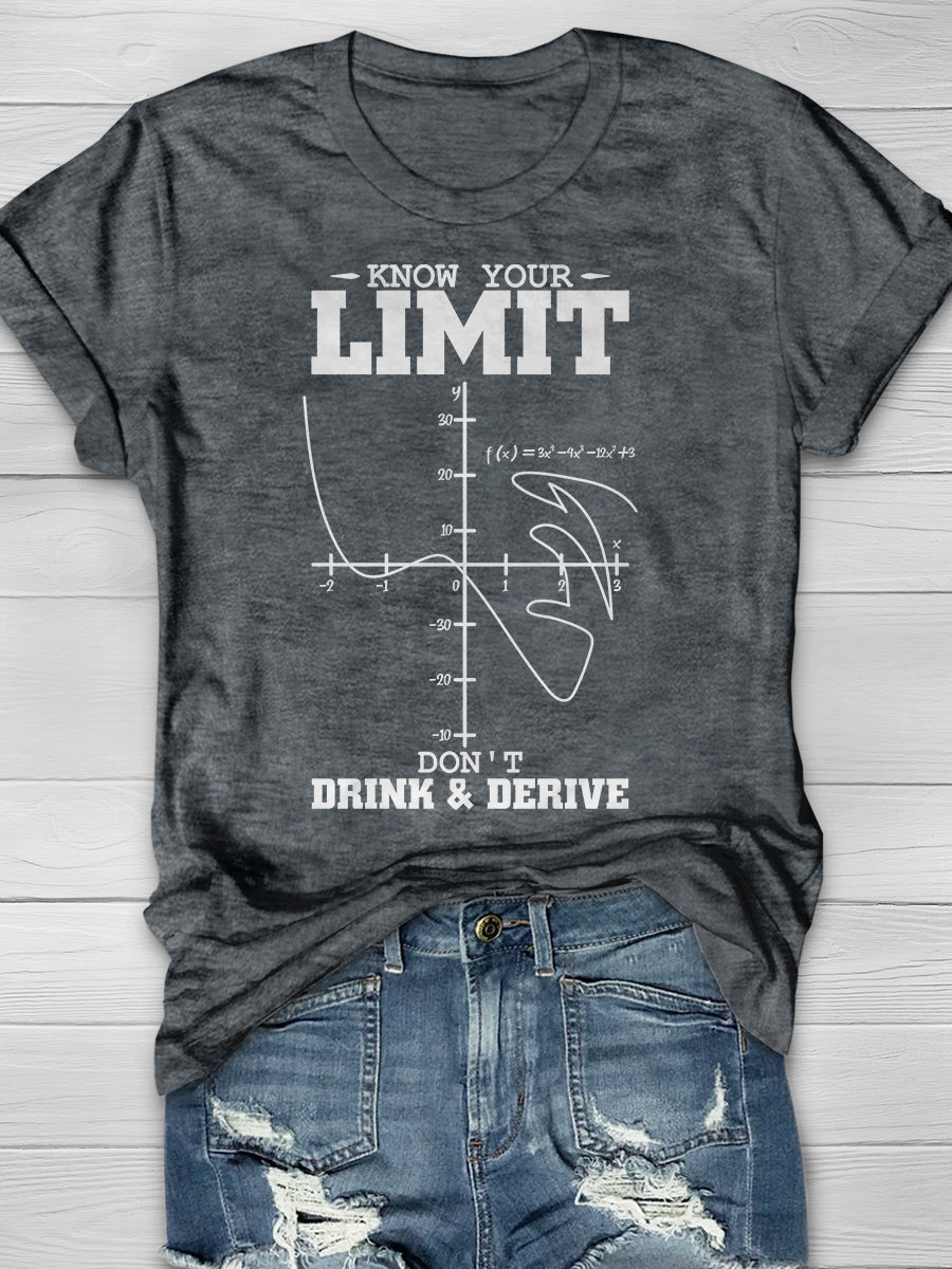 Know Your Limit Don't Drink & Derive Print Graphic T-shirts
