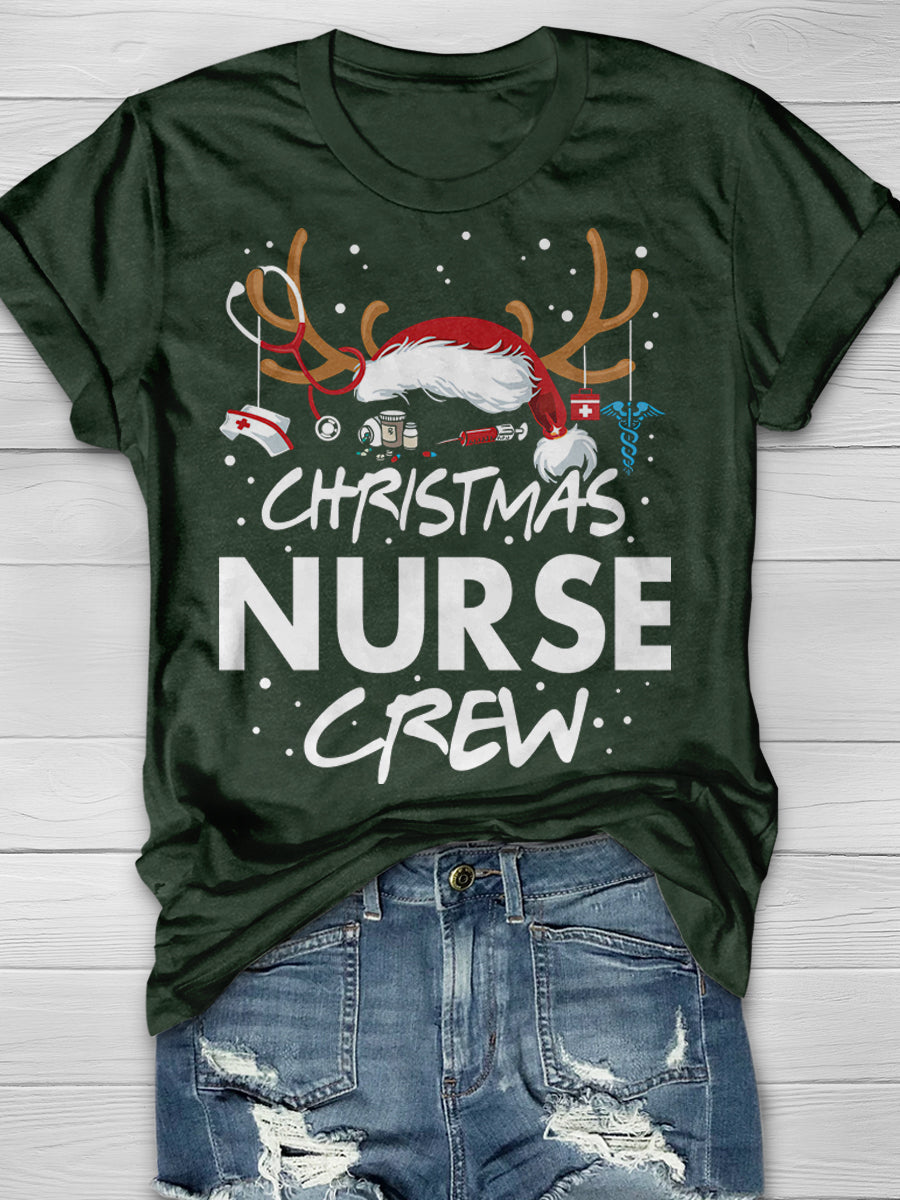 Christmas Nurse Crew Print Short Sleeve T-shirt