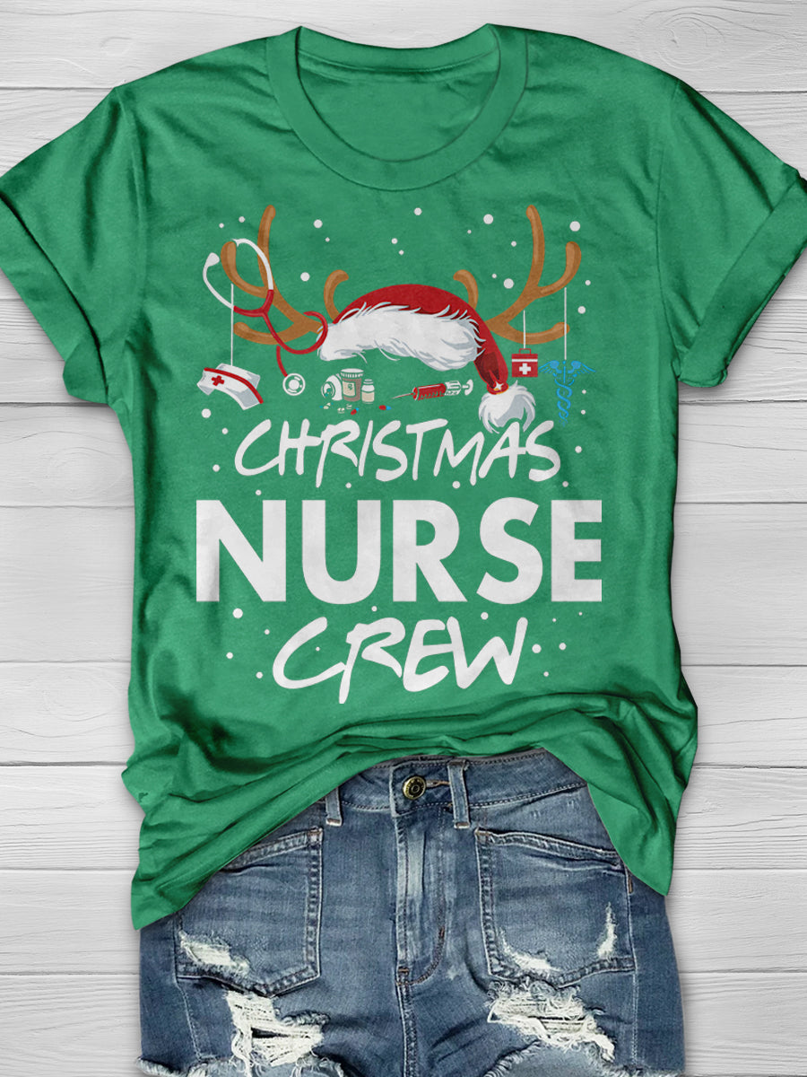 Christmas Nurse Crew Print Short Sleeve T-shirt