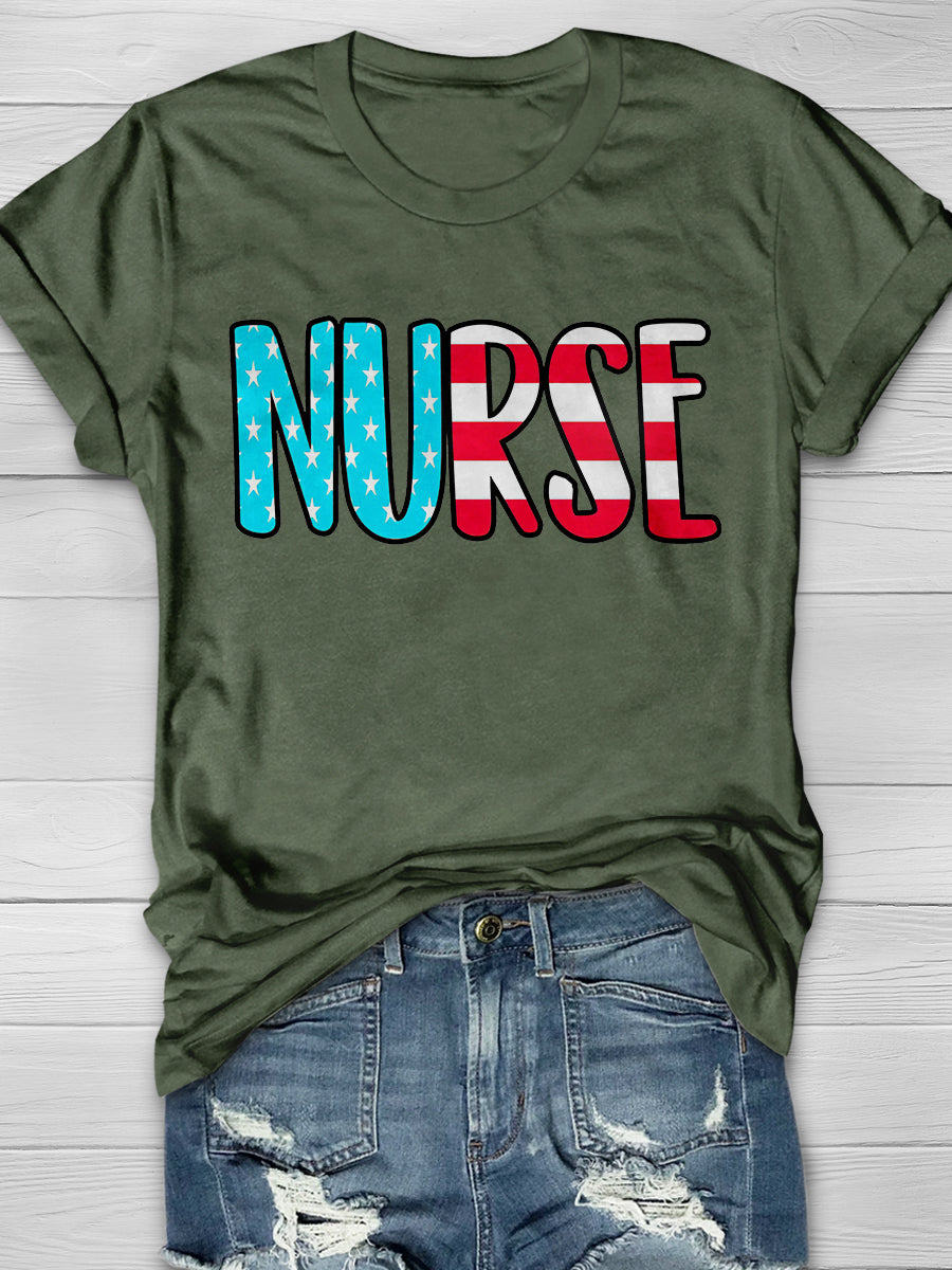 American Flag Nurse Print Short Sleeve T-shirt