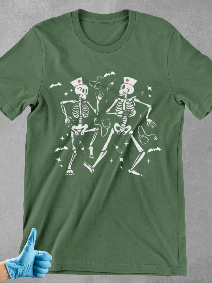 Dancing Skull Nurse Graphic T-shirt