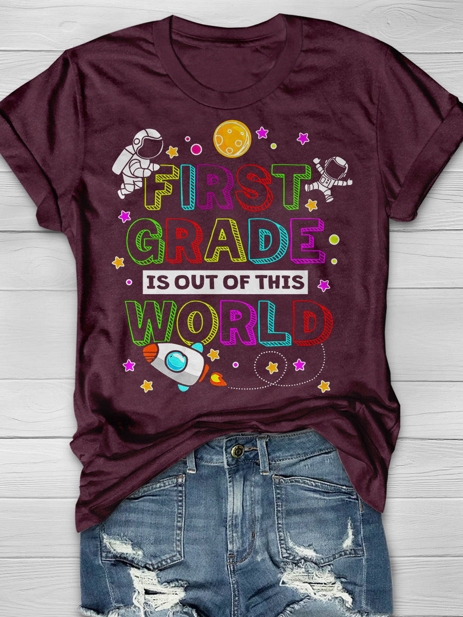 First Grade Out Of This World Print Graphic T-shirts