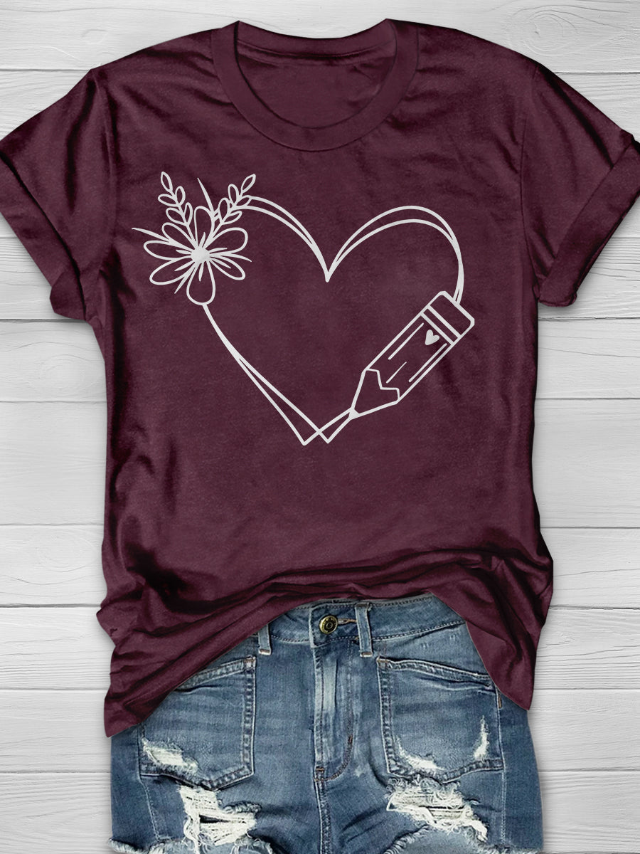 Teacher Heart Print Graphic T-shirts
